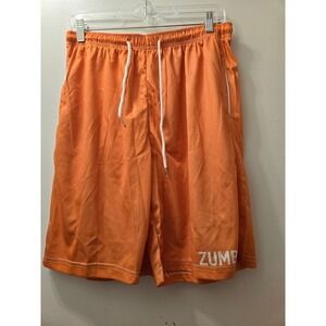 Zumba Mens Athletic Shorts Orange Drawstring Waist Mesh Casual Workout